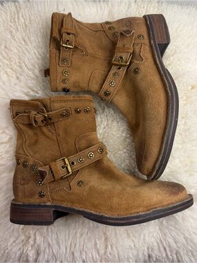 UGG Australia Studded Moto Harness Boots Distressed Suede Y2K Biker Women’s 6